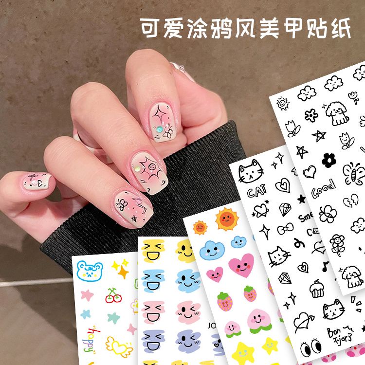 Miếng dán móng tay STZPRONAIL thiết kế graffiti hoạt hình xinh xắn đơn giản