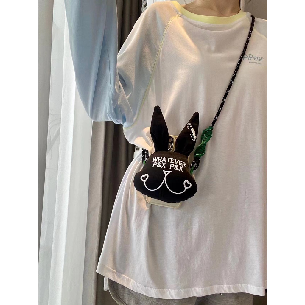 Influencer phong cách mới búp bê điện thoại di động quay lại phim hoạt hình thỏ sọc dễ thương sứ giả điện thoại di động kẹp đồ trang trí búp bê