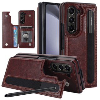 Ốp Da Sang Trọng Cho Samsung Galaxy Z Fold 5 6 7 Fold3 4 Có Khe Cắm Bút Và Chân Đế - Vỏ Chống Sốc Chống Rơi