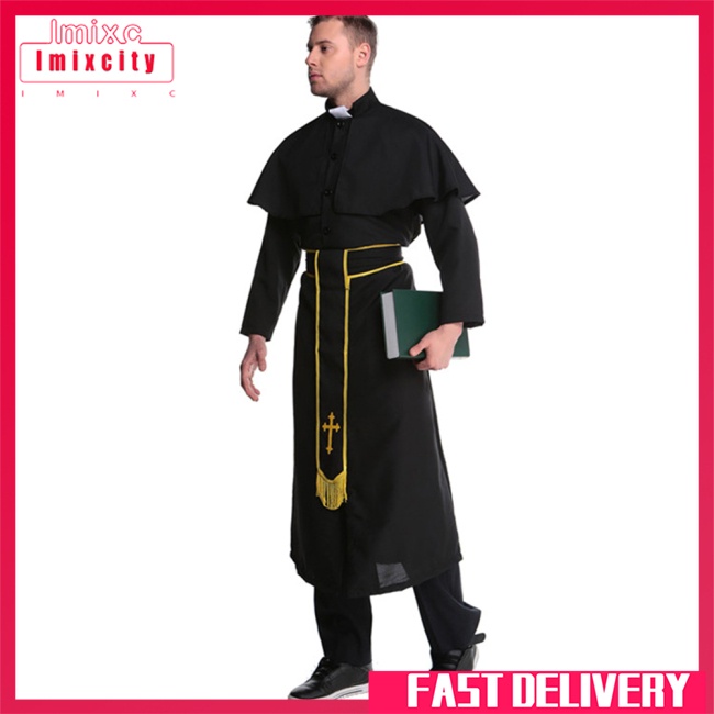 Imixcity 35% polyester 65% cotton nam và nữ trang phục cặp đôi halloween trang phục linh mục và nữ tu trang phục hóa trang