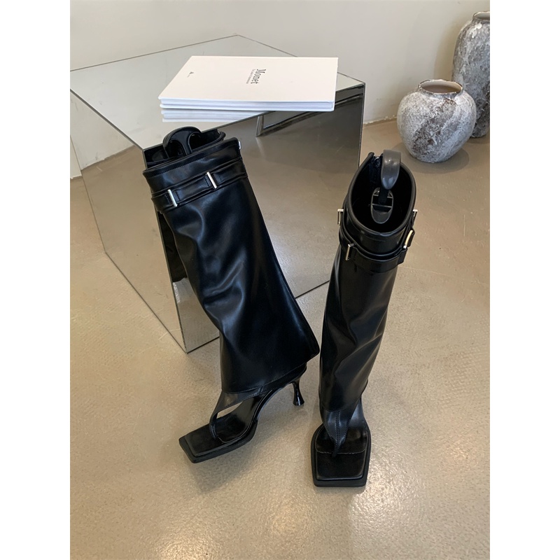 2023ins fashion flip-toe metal belt buckle stiletto high heels high-top sandals giày nữ