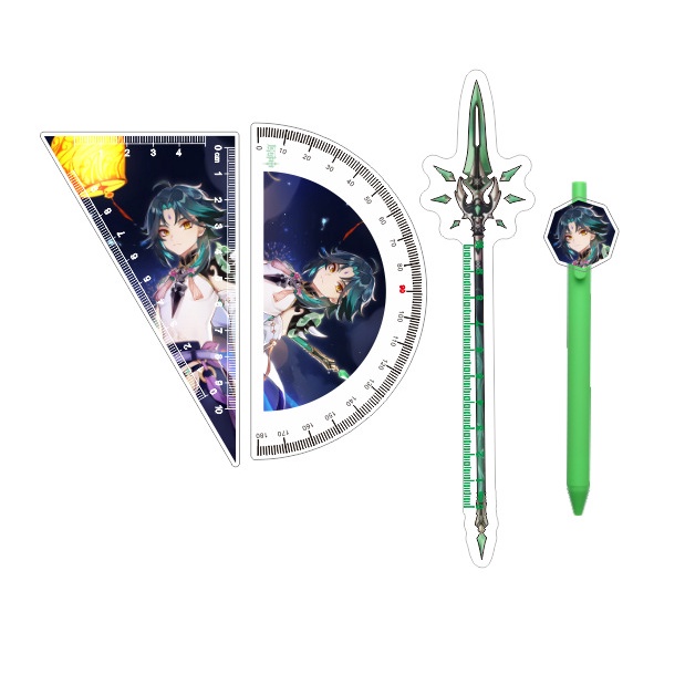 Ere1 4 cái / bộ genshin impact thước kẻ bút vẽ thước thẳng bộ vuông zhongli wanderer beelzebul