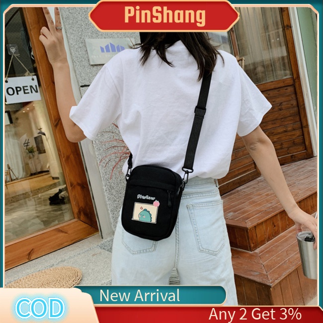 Pinshang girls canvas crossbody bag phụ nữ in khủng long dọc túi điện thoại di động thông thường