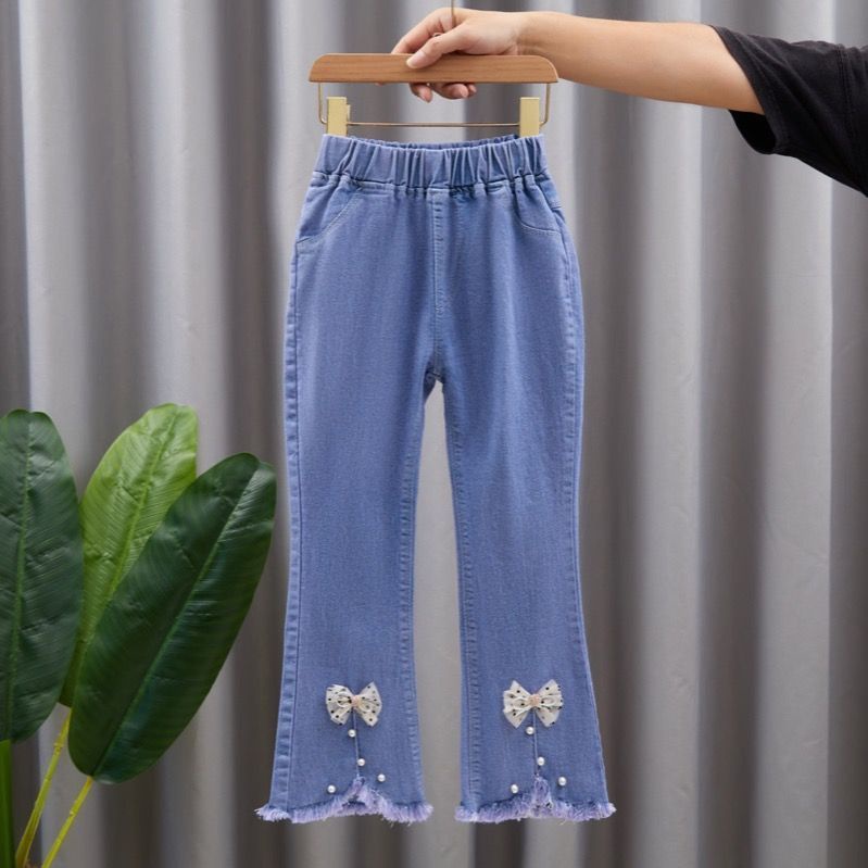 Quần jeans Ống Loe Lưng Cao Co Giãn Phong Cách Phương Tây Thời Trang Xuân Thu Mới Cho Bé Gái
