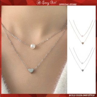Vòng Cổ Choker Hai Lớp Mặt Hình Trái Tim Đính Ngọc Trai Thời Trang Cho Nữ