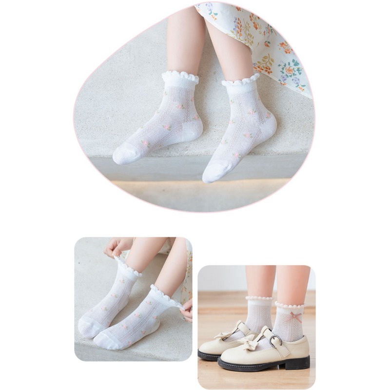 Set 5 Đôi Vớ cotton Xuân Hè In Họa Tiết Hoa Dễ Thương Cho Bé Gái