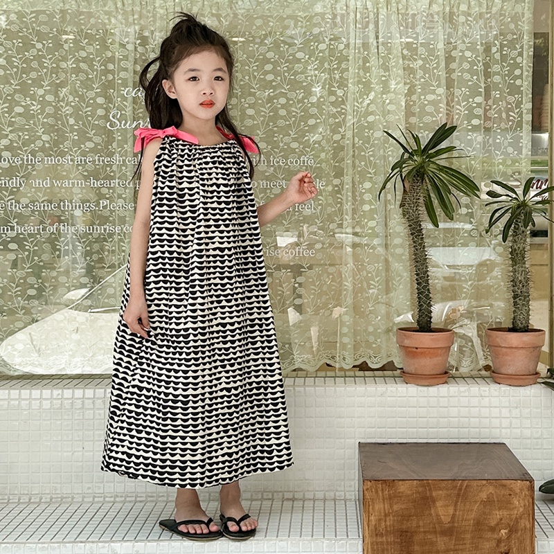 Đầm Hai Dây Gợn Sóng Thời Trang Đi Biển Mùa Hè Phong Cách Hàn Quốc Dễ Thương Dành Cho Bé Gái