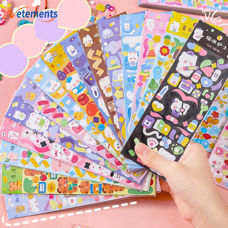 Miếng Dán Trang Trí Sổ Tay / Thẻ Goo Bằng PVC Họa Tiết Hoạt Hình Nhiều Màu Lấp Lánh DIY