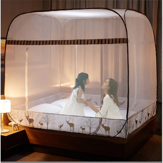 Màn chụp tự bung đỉnh vuông Mộc Chi - Loại Có Viền Ngăn Muỗi - Mùng khung xếp gấp gọn cao cấp MCSS