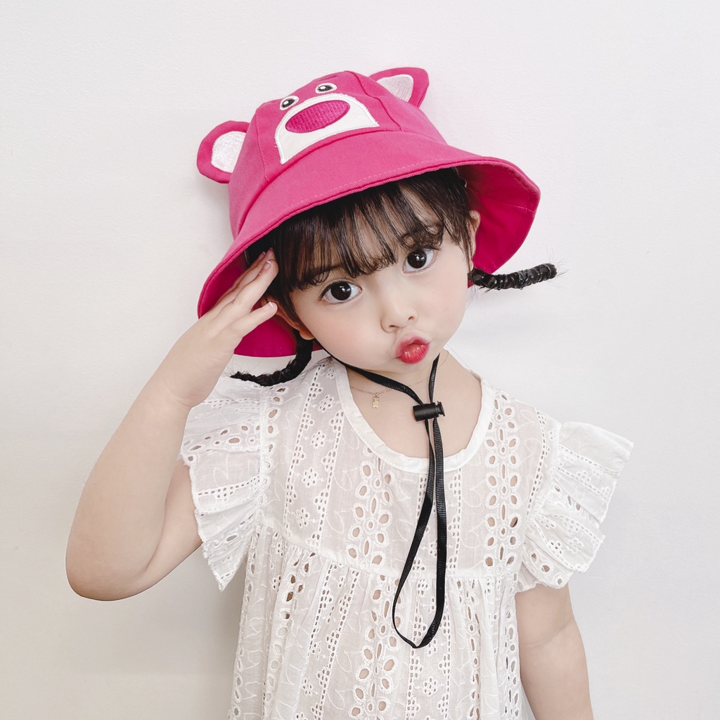 Gấu dâu Lotso Nón Vành Thoáng Khí Chống Nắng Họa Tiết Gấu Và Dâu Tây Hoạt Hình Dễ Thương Cho Bé