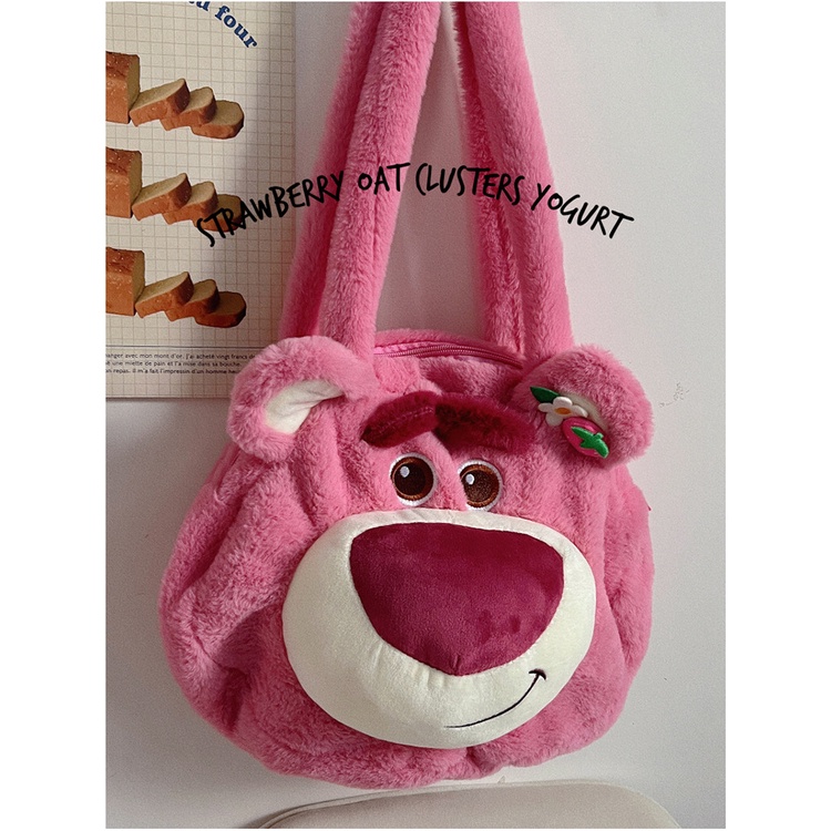Túi tote Đeo Vai Hình Gấu / Dâu Tây Nhồi Bông Sức Chứa Lớn Dễ Thương Thời Trang Thu Đông Cho Nữ