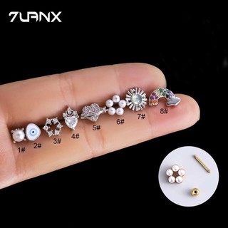 7uanX 1 Khuyên Tai Hình Trái Tim Bằng Thép Không Gỉ Đính Đá Zircon Với Vỏ Ngọc Trai Cho Helix Và Lobe