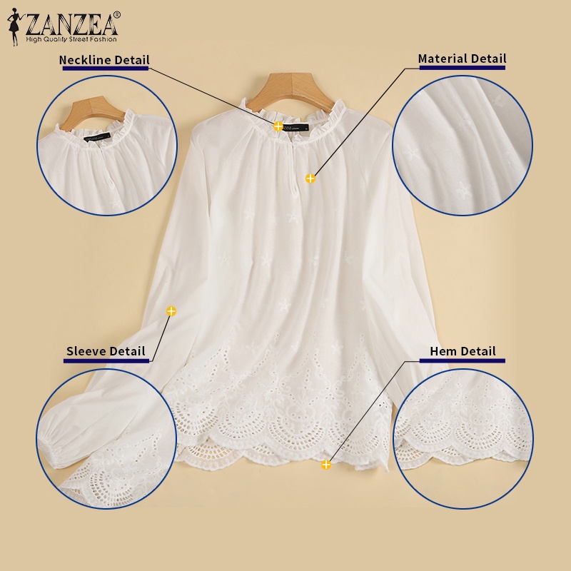 ZANZEA Áo Kiểu Dài Tay Cổ Tròn Hở Vai Phối Bèo Thanh Lịch Cho Nữ