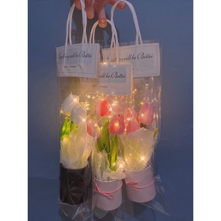 Hoa Tulip Phát Sáng Decor Trang Trí Kèm Hộp Đựng 2 Màu Xinh Xắn, Làm Đạo Cụ Chụp Ảnh, Làm Quà Tặng Độc Đáo MH
