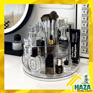 (SẴN) Hộp Đựng Mỹ Phẩm Xoay 360 độ Acrylic, Khay đựng cọ Trang Điểm Để Bàn [Haza Home Decor]