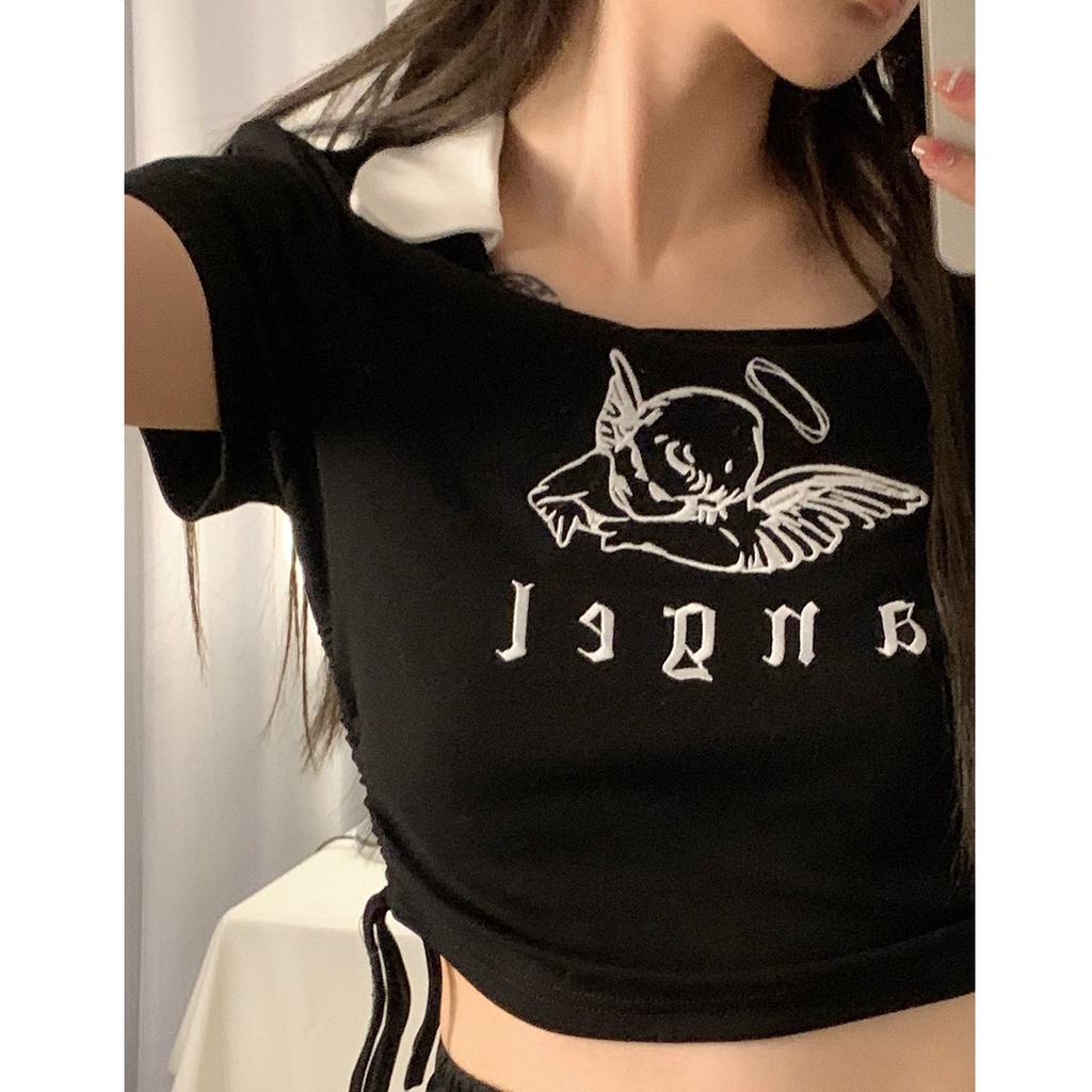 Áo polo Tay Ngắn Dáng Rộng In Họa Tiết Độc Đáo Phong Cách Hàn Quốc Thời Trang Cho Nữ