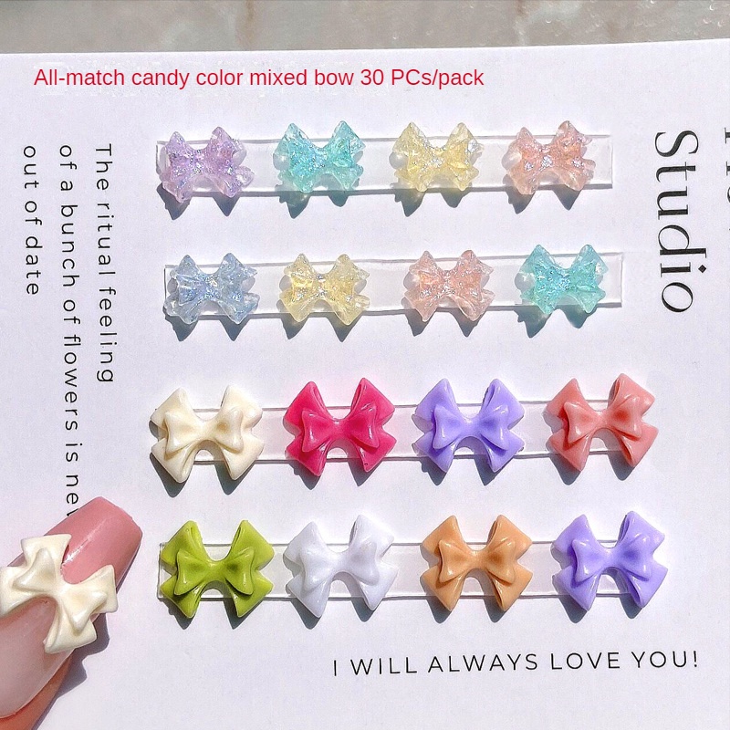 30 CÁI Băng trong suốt hỗn hợp nhựa cung phụ kiện móng tay nghệ thuật / Màu sắc ba chiều cô gái xinh đẹp thắt nơ phụ kiện nghệ thuật móng tay