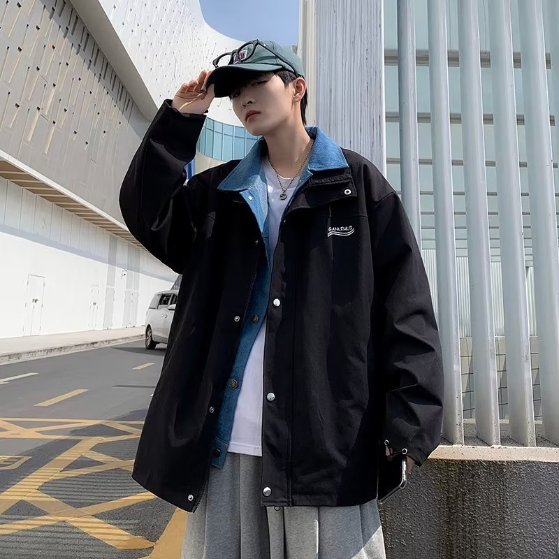 Áo Khoác Giả Hai Lớp Dáng Rộng Thời Trang Retro Nhật Bản Cá Tính Cho Nam