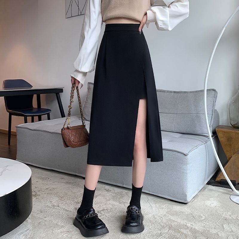 Chân váy MMIOT dáng chữ A lưng cao xẻ tà thời trang mùa thu dành cho nữ size lớn S-4XL