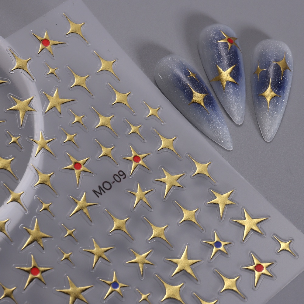 Nhãn Dán Trang Trí Móng Tay Họa Tiết Mặt Trăng / Ngôi Sao Dập Nổi 5D Y2K Phong Cách Retro