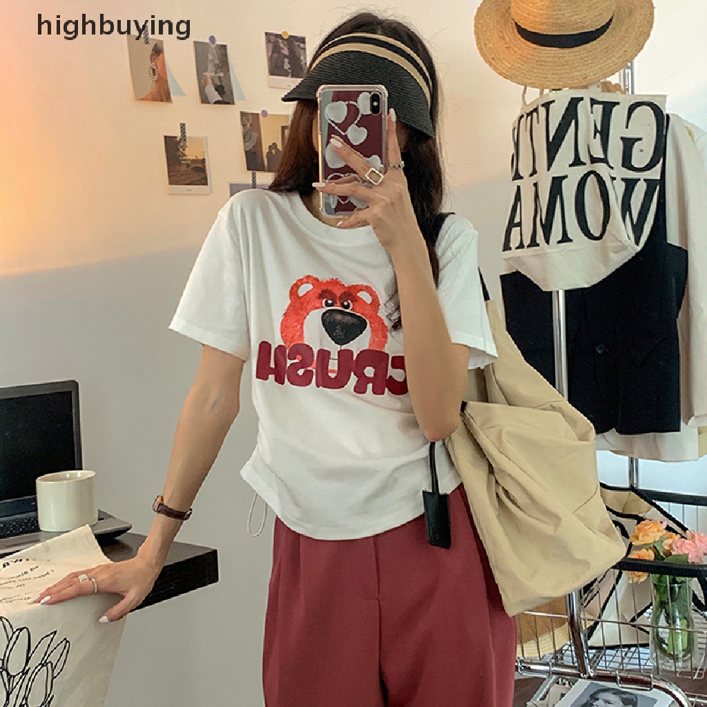 Áo Thun Tay Ngắn Cổ Tròn In Hình Gấu Thời Trang Mùa Hè Cho Nữ