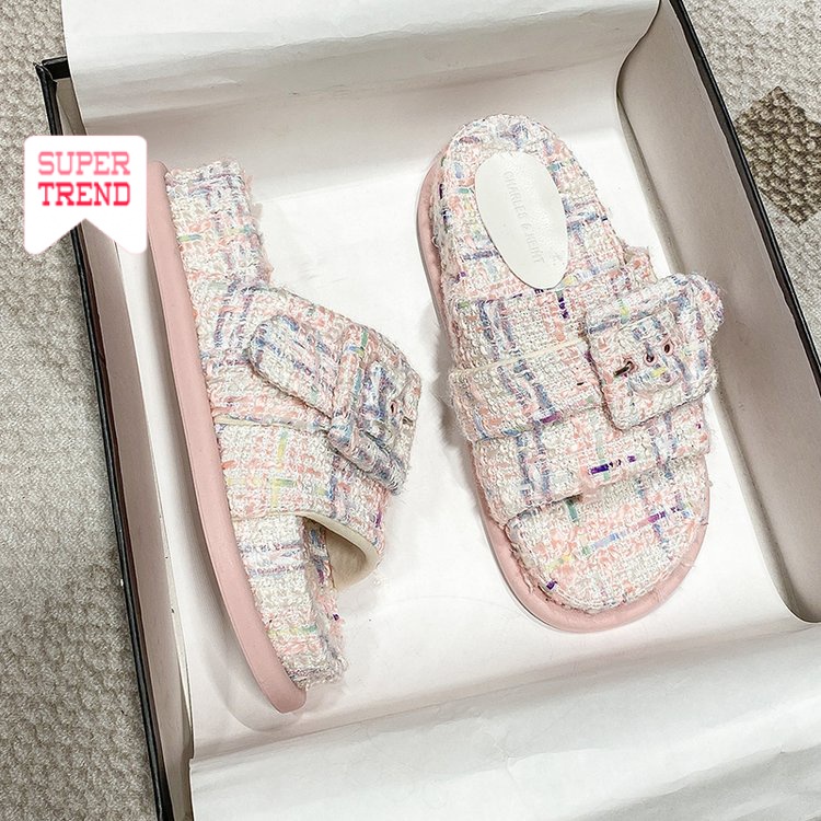 Dép Mũi Tròn Đế Dày Màu Trơn Thoải Mái Thời Trang Mùa Hè Phong Cách Hàn Quốc