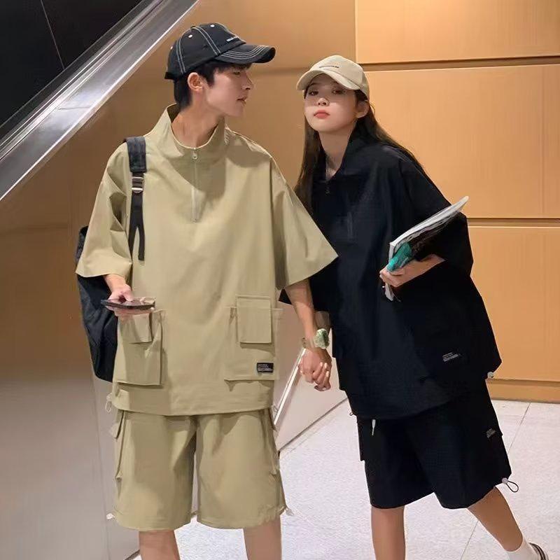 áo thun unisex+quần short nam，bộ đồ，áo đôi nam nữ，áo phông，áo sơ mi nam，Set Áo Thun Ngắn Tay Form Rộng Và Quần short Thời Trang Mùa Hè Dành Cho Nam，quần ulzzang。quần đùi nam，quần đùi kaki，đen，quần bigsize，quần short ống rộng