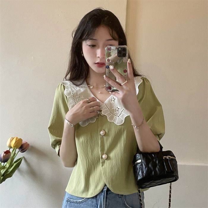 Áo Kiểu Tay Phồng Cổ Búp Bê Thời Trang Mùa Hè Pháp Cho Nữ