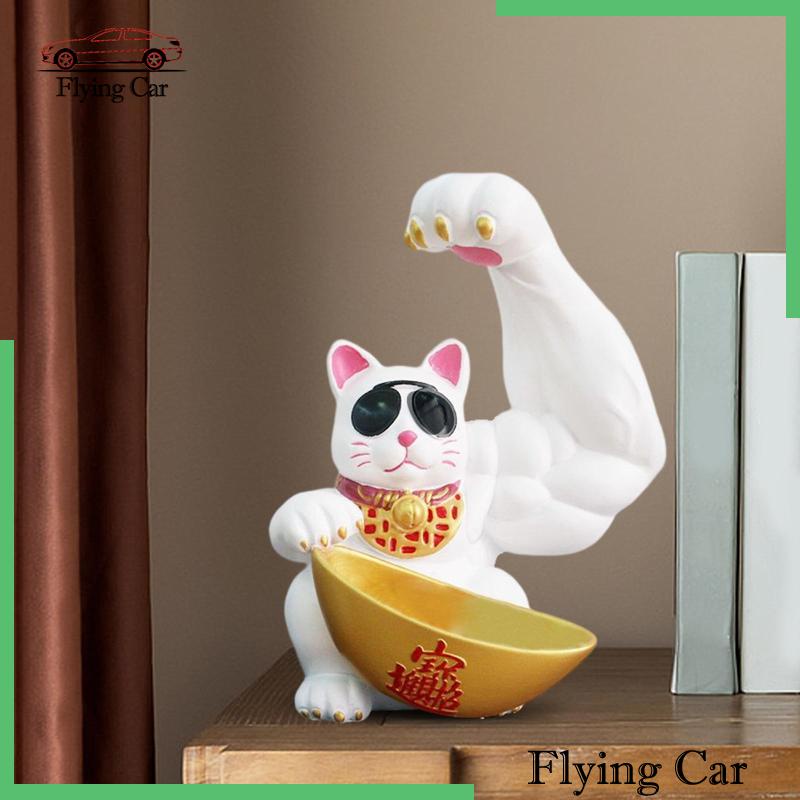 [Lzdjfmy2] Hộp Đựng Chìa Khóa Điêu Khắc Hình Mèo May Mắn Để Bàn Trang Trí