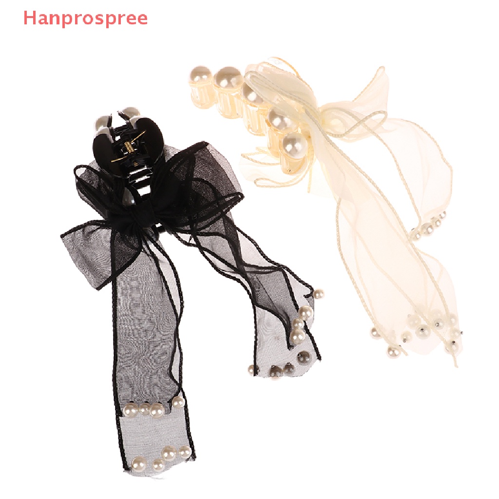 Kẹp Tóc Nơ Đính Ngọc Trai Giả Màu Đen Thời Trang