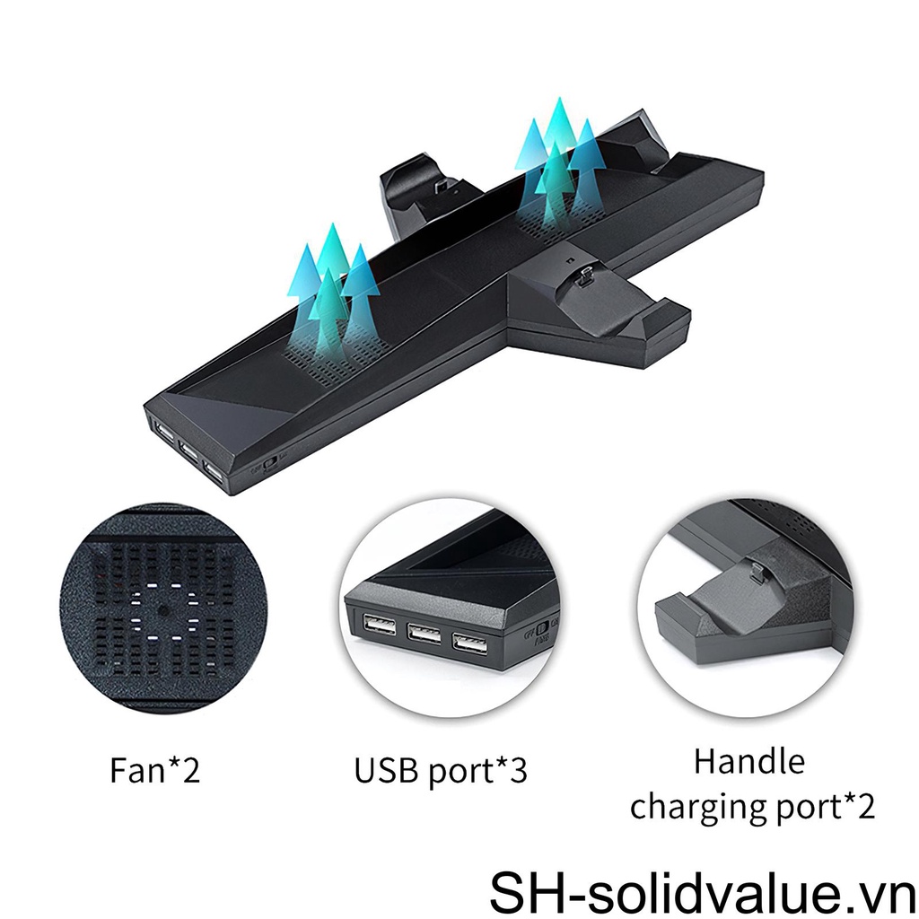 Đế Sạc Đứng Tích Hợp Quạt Tản Nhiệt Đa Năng Cổng USB 2 Có 2 Trạm Sạc Cho PS4 / PS4 Slim