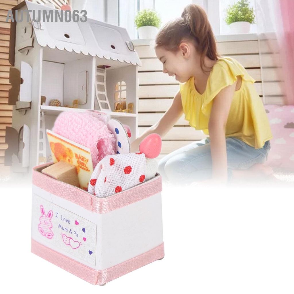 Autumn063 Nhà Búp Bê Hộp Đồ Chơi Cho Bé Màu Hồng Dễ Thương Thu Nhỏ Rổ Kèm 1/12 Phụ Kiện