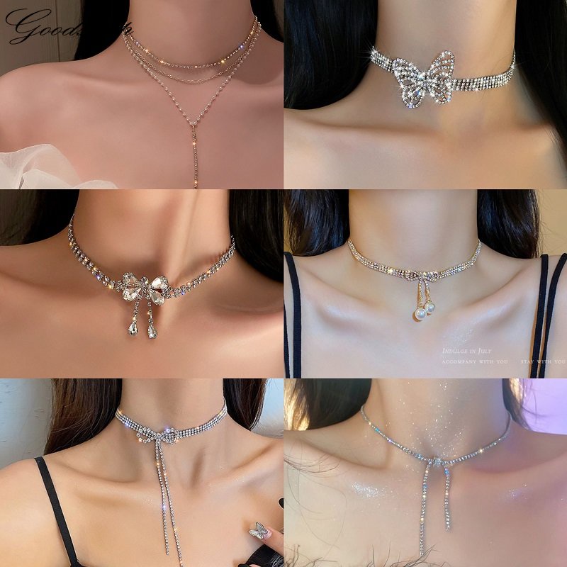 Vòng cổ Mạ Vàng / Bạc Đính Hạt Ngọc Trai Và Tua Rua Hình Trái Tim Y2K