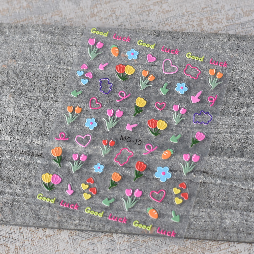 Miếng Dán Trang Trí Móng Tay Họa Tiết Hoa Cúc Hoạt Hình 5D Xinh Xắn