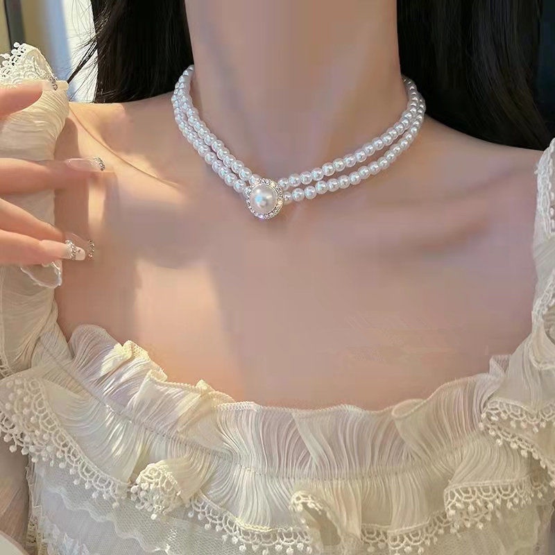 Set Vòng cổ Ba Món Đính Ngọc Trai Phong Cách Pháp Cổ Điển Sang Trọng Cho Nữ 2023