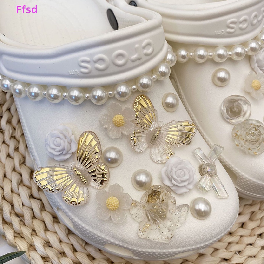 {Ffsd} Bộ Khóa Giày Ba Chiều Hình Bướm Lá Vàng Có Thể Tháo Rời Diy Bán Chạy