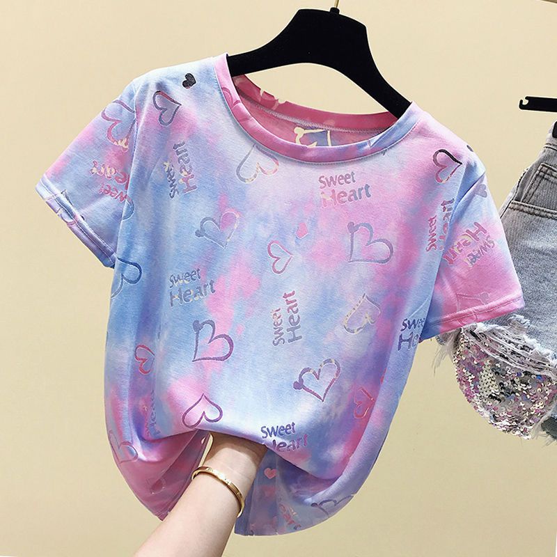 Áo Thun Tay Ngắn Dáng Rộng Họa Tiết Màu Nhuộm Độc Đáo Thời Trang Mùa Hè Mới Cho Nữ