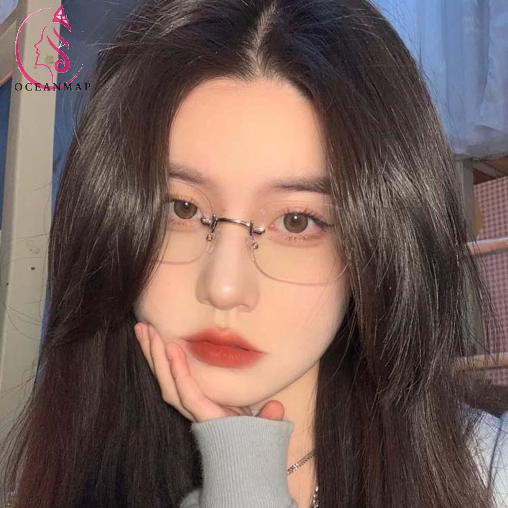 Mắt Kính Gọng Vuông Không Viền Chống Ánh Sáng Xanh Kiểu Hàn Quốc Thanh Lịch Dành Cho Nam Và Nữ