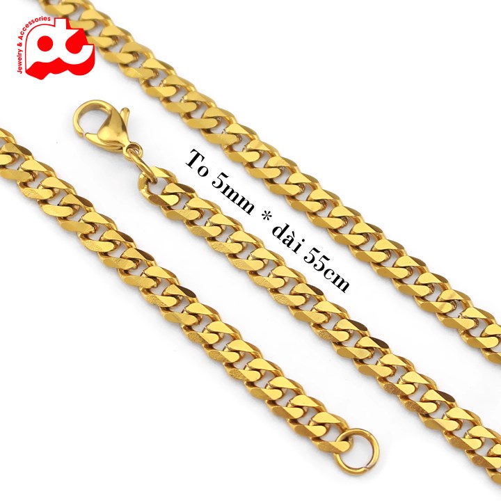 Dây chuyền nam cao cấp titan thời trang rẻ đẹp titan thép không gỉ lặc xéo ahihi.official kích cỡ 5mm mạ vàng PTDCNA176