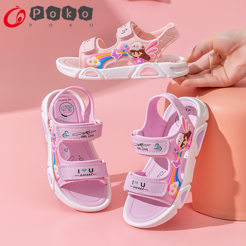 Dép Sandal Quai Dán Đế Mềm Màu Cầu Vồng Đơn Giản Thời Trang Mùa Hè Cho Bé Gái