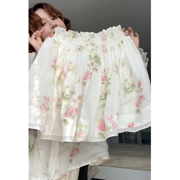 [F &amp; X] Bộ Áo Sơ Mi Chống Nắng Eo Cao Dáng Ôm In Hoa Kiểu Pháp Cổ Điển Ngọt Ngào Cho Nữ