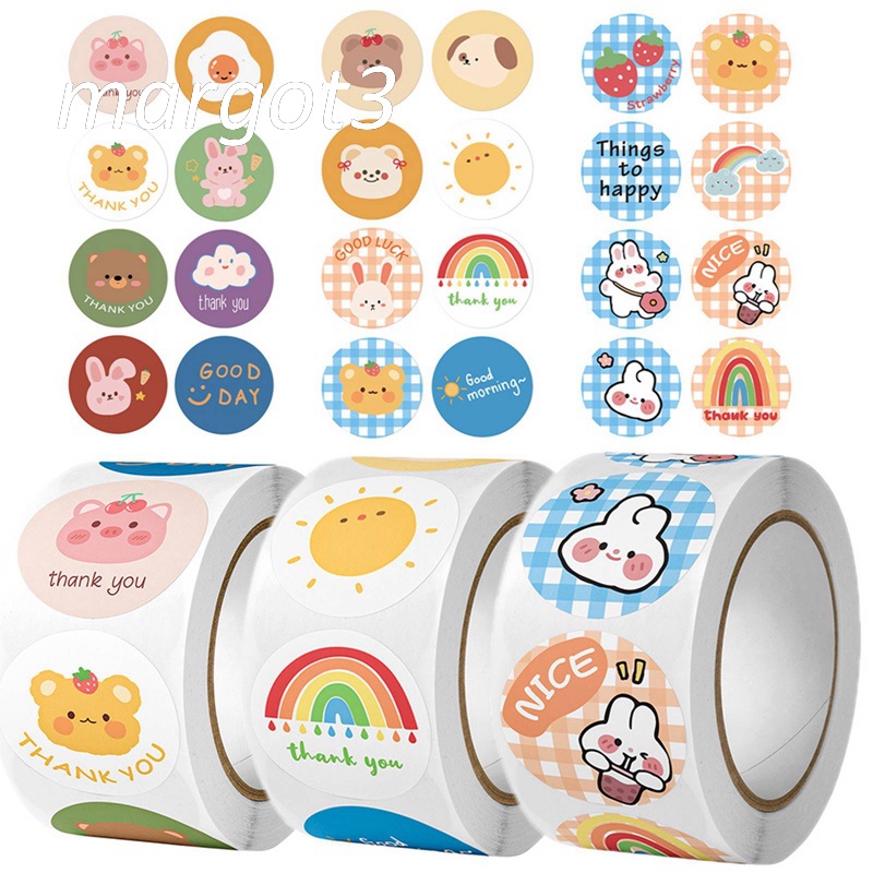 Cuộn 500 Miếng Dán Họa Tiết Hoạt Hình Thank You Sitckers Dễ Thương Trang Trí Sổ Tay