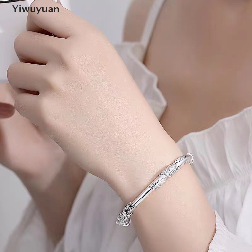 < Yiwuyuan > 1 Vòng Đeo Tay Bạc Hở Nhẹ Nhàng Hình Hoa Tinh Tế Thời Trang Có Thể Điều Chỉnh Dành Cho Nữ