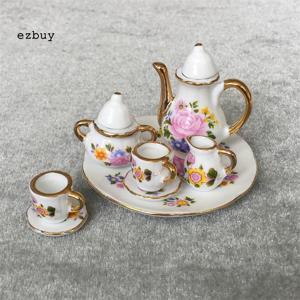 Bộ 8 Ấm Trà Bằng Sứ Tỉ Lệ 1 / 6 Cho Nhà Búp Bê
