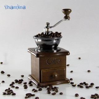 Máy xay cà phê Shamjina tay cầm thép không rỉ vỏ gỗ kiểu dáng retro chất lượng cao