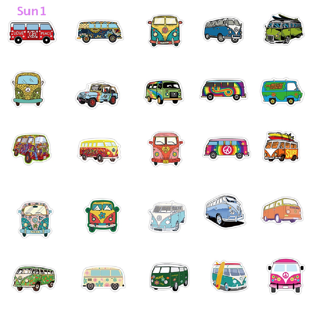 Sun1 > 50 Sticker Hình Xe Buýt Tình Yêu Và Hòa Bình Phong Cách Hippie Retro Dán Trang Trí Laptop Hành Lý