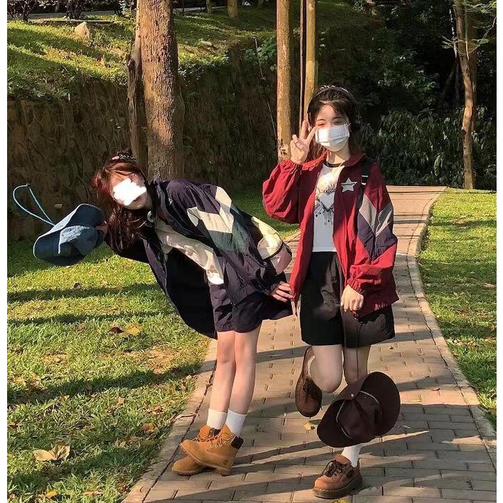 Áo Khoác Bóng Chày Màu Sắc Tương Phản Thêu Hình Ngôi Sao Thời Trang Cho Nữ