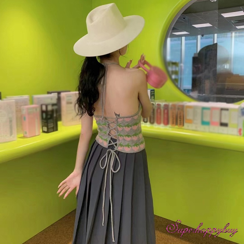 Áo Tank Top Dệt Kim Hai Dây Dáng Ôm In Họa Tiết Dâu Tây Xinh Xắn Thời Trang Cho Nữ