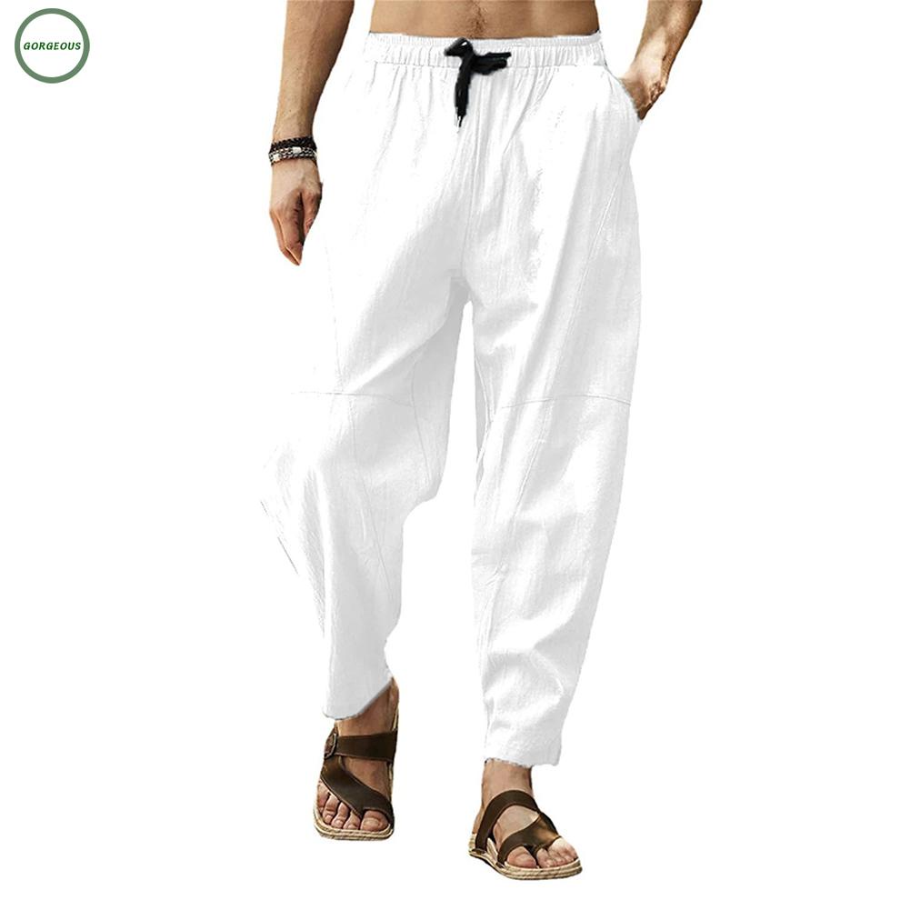 GORGEOUS~Men Pants Comfort Elastic Waist Harem Trousers Joggers Loose Fit M-3XL