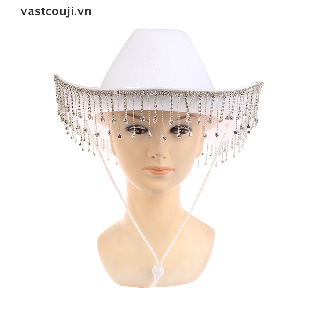Mũ Cao Bồi Màu Trơn Đính Đá Phối Dây Rút Thời Trang Cho Nữ